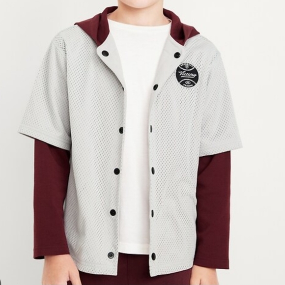 OLD NAVY Boys 2-In-1 Long-Sleeve Snap-Front Hooded Jersey - Picture 1 of 8